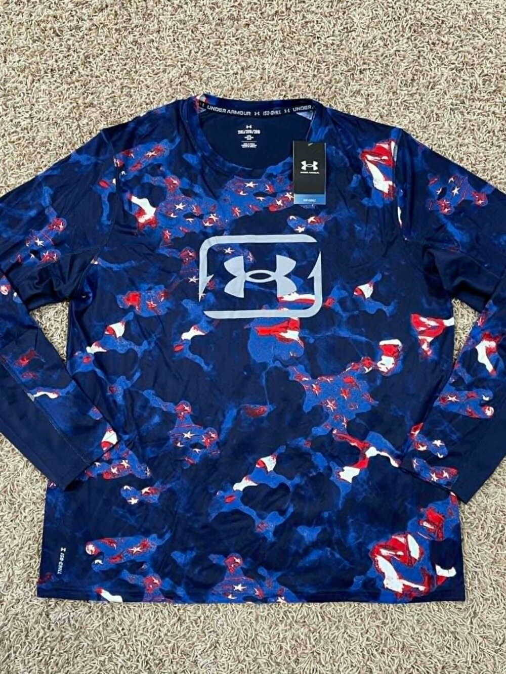 Under Armour Men's Fish Pro Freedom Print Long Sleeve T-Shirt Navy Size 2XL
